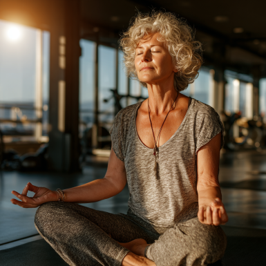 Senior practicând yoga într-un mediu liniștit și natural